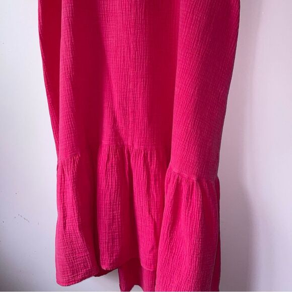 143 Lovestory Size M Pink Maxi Dress Gauzy Cotton Oversized Ruffle - Picture 7 of 8